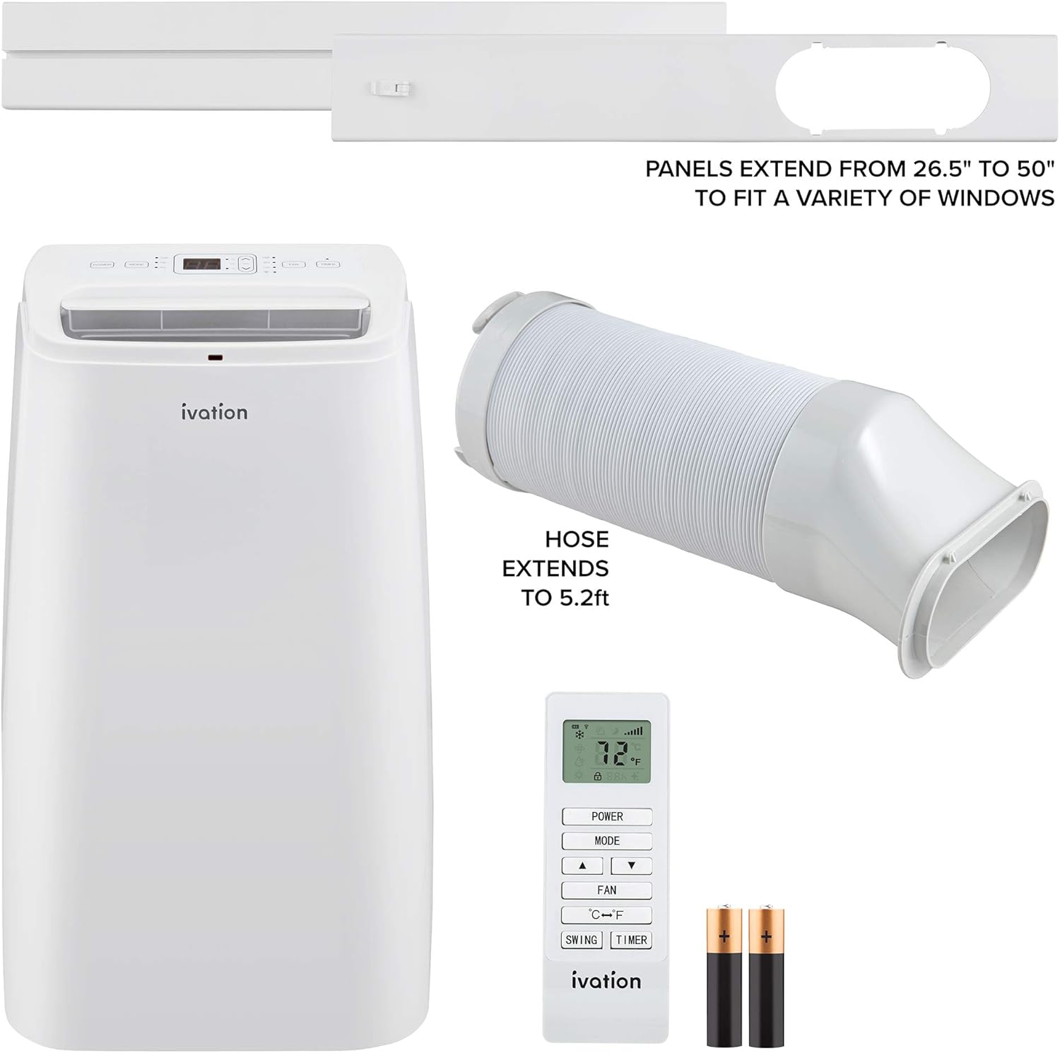 Ivation 13,000 BTU Portable Air Conditioner with Wi-Fi for Rooms Up to 500 Sq Ft (8,500 BTU SACC) 3-in-1 Smart App Control Cooling System, Dehumidifier and Fan with Remote, Exhaust Hose & Window Kit