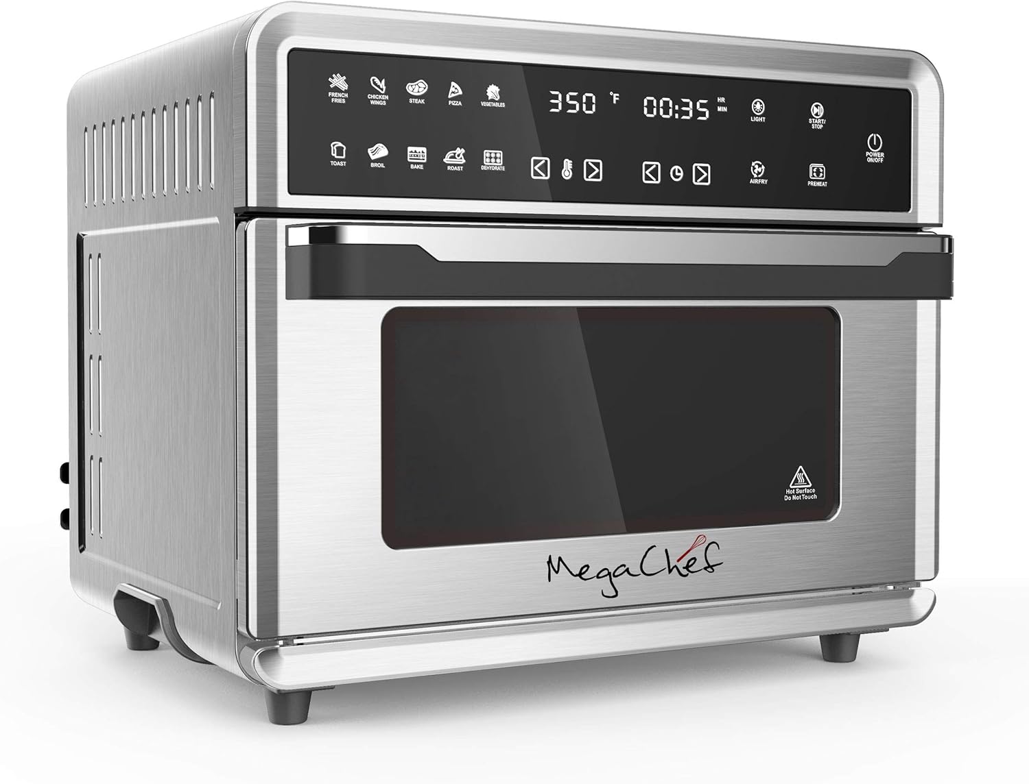 Megachef 10 in 1 Electronic Multifunction 360 Degree Hot Air Technology Countertop Oven, Silver Chrome, 25 Liter Capacity