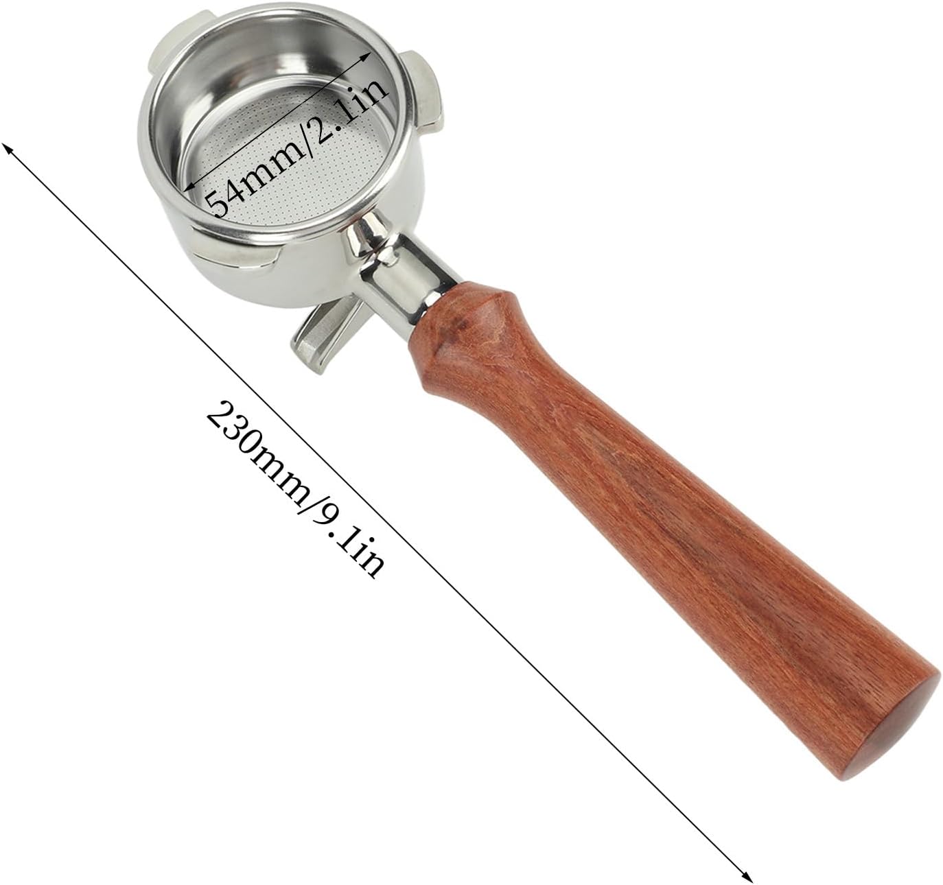 Stainless Steel Coffee Portafilter, Solid Double Spouts Basket Portafilter, Exquisite Portafilter with Wood Handle for most Coffee Machines (F Jacoranda)