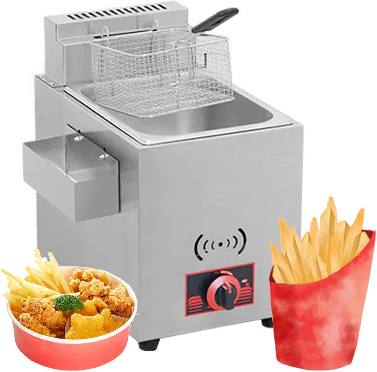 Commercial Countertop Restaurant Stainless Steel Deep Fryer, Professional Gas Fryer, Chicken Chips Fryer with Basket for Commercial Restaurant Countertop Family Cooking Deep Fryer