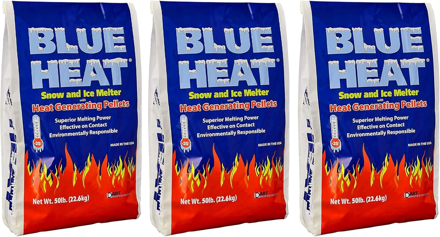 Snow Joe 3-Pack Blue Heat Ice Melter with Superior Melting Power, 20 lb Bag - Fast-Acting Formula for Driveways, Sidewalks & Walkways, Patented Light Blue Tint Pellets, Safer on Plants & Lawns