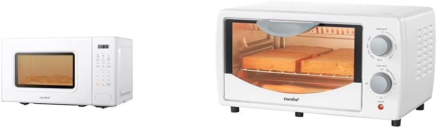 COMFEE Microwave with 11 Power Levels, 700W & Toaster Oven Combo with 3 Cooking Modes, 950W, White