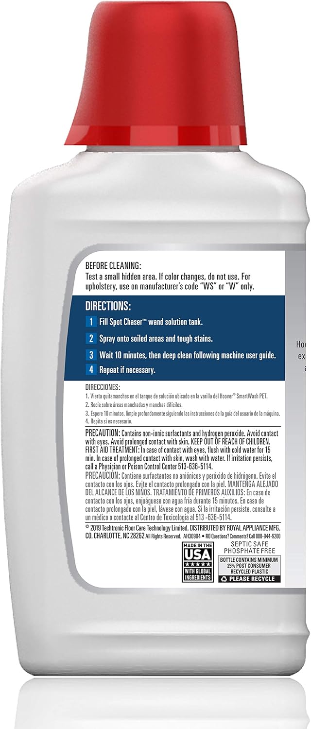 Hoover SmartWash Automatic Carpet Cleaner Spot Chaser Stain Remover Wand, Purple, Large & Oxy Spot Chaser Refill, 32 oz, AH31604, White & Pet Carpet Cleaning Solution, White, 128 fl oz