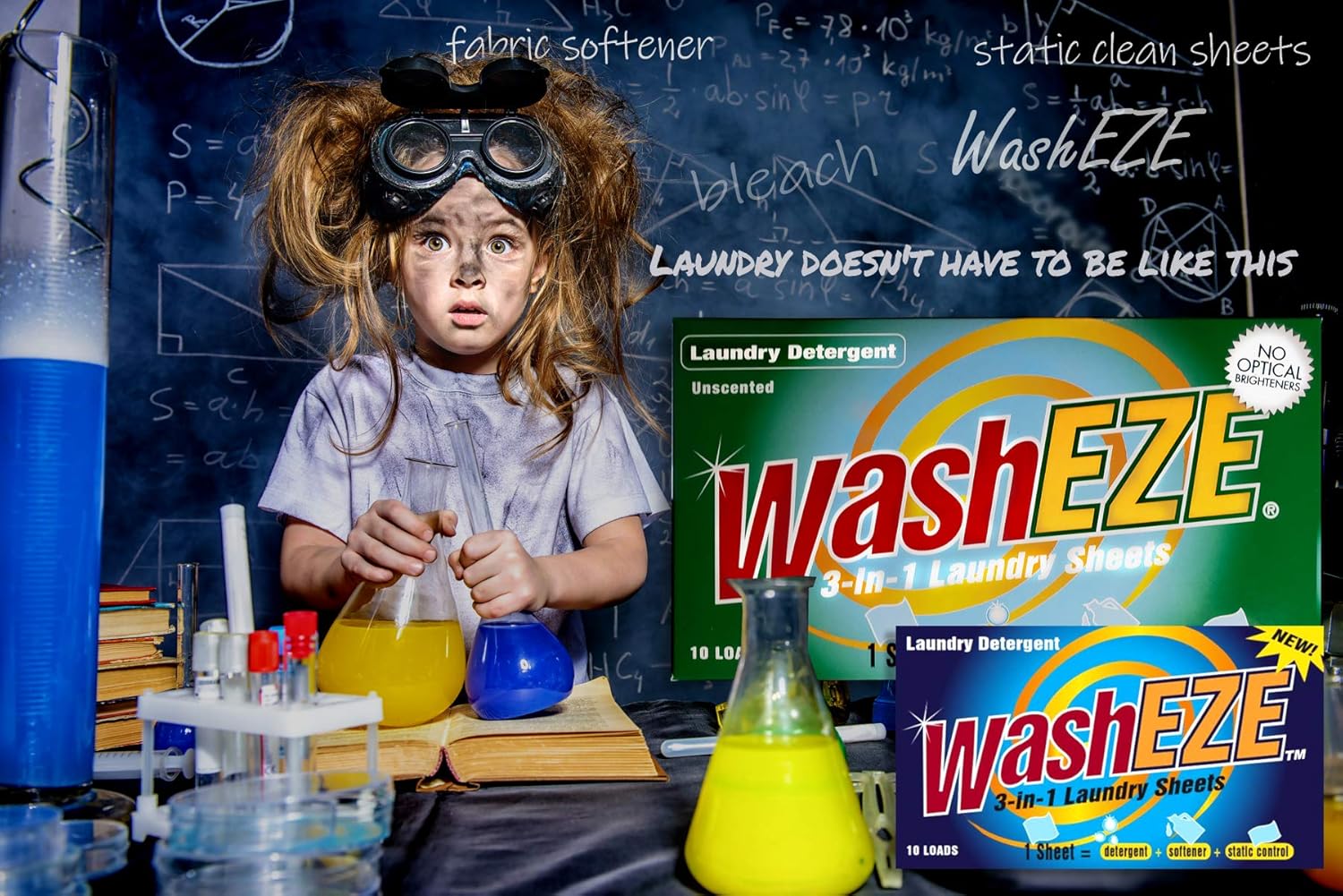WashEZE 3-in-1 Laundry Detergent Sheets 160 Loads-Bulk Laundry Detergent-Fresh Scent -All Purpose Soap Sheet - Washer and Dryer Sheet with Stain Fighting and Static Guard- Made In The USA