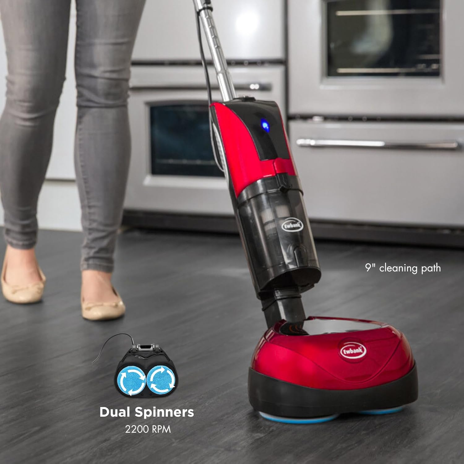 Ewbank EPV1100 4-in-1 Floor Cleaner, Scrubber, Polisher and Vacuum, Red Finish, 23-Foot Power Cord