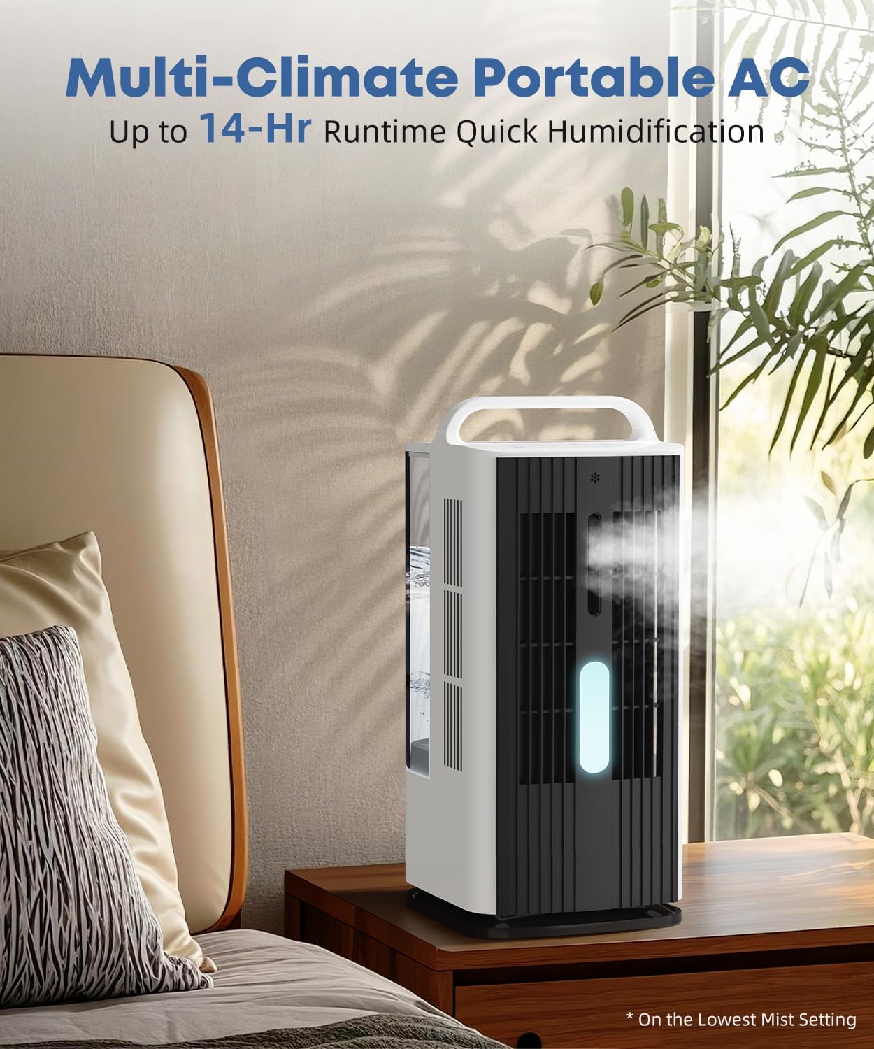 Portable Air Conditioner with Remote Control, 1700ml Evaporative Cooler with 7 Color LED Lights, 120° Oscillating Mini Air Conditioner with 3 Speeds & 7H Timer for Bedroom, Office Indoor Use