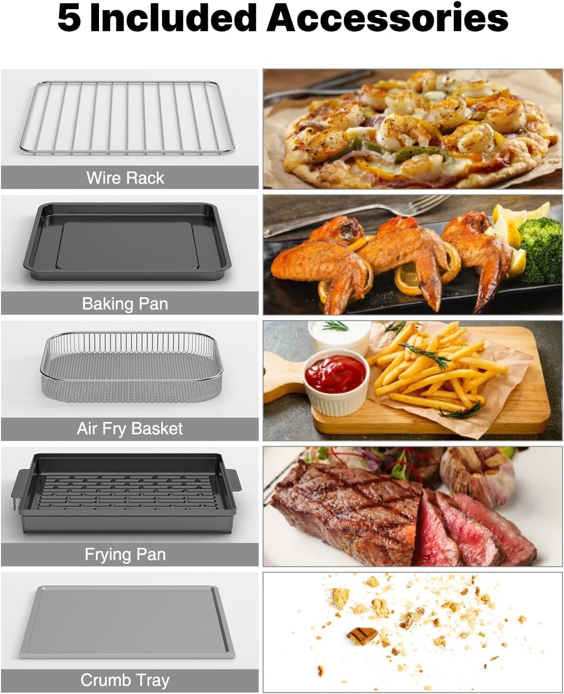 JOYAMI Air Fry Countertop Oven, 18QT 1600W Convection Oven and Indoor Grill Combo with See-Through Window for Air Fry, Bake, Dehydrate, Toast, 6 Nonstick Accessories