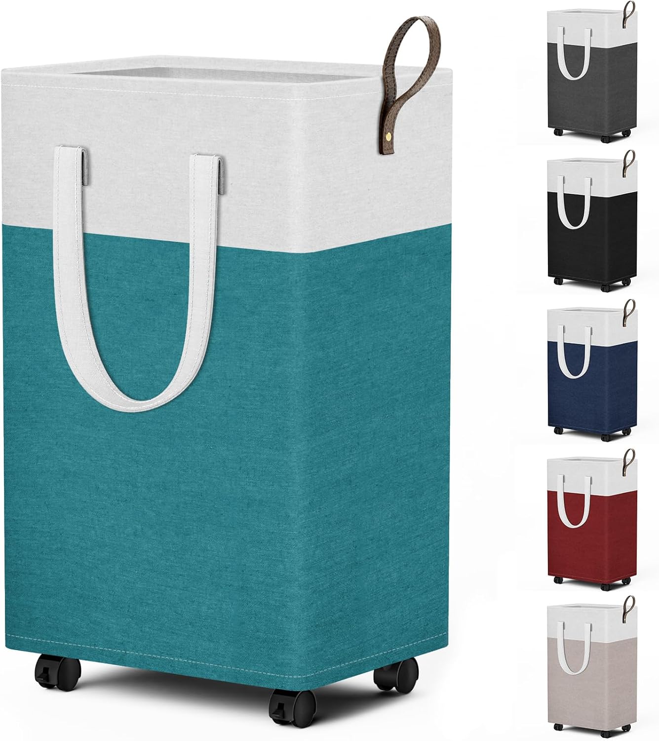 HomeHacks 75L Rolling Laundry Basket with Wheels, Collapsible & Waterproof Laundry Hamper, Mobile Clothes Hamper, Storage Laundry Bins with Handles for Laundry Room, Bedroom, Bathroom & Dorm, Green