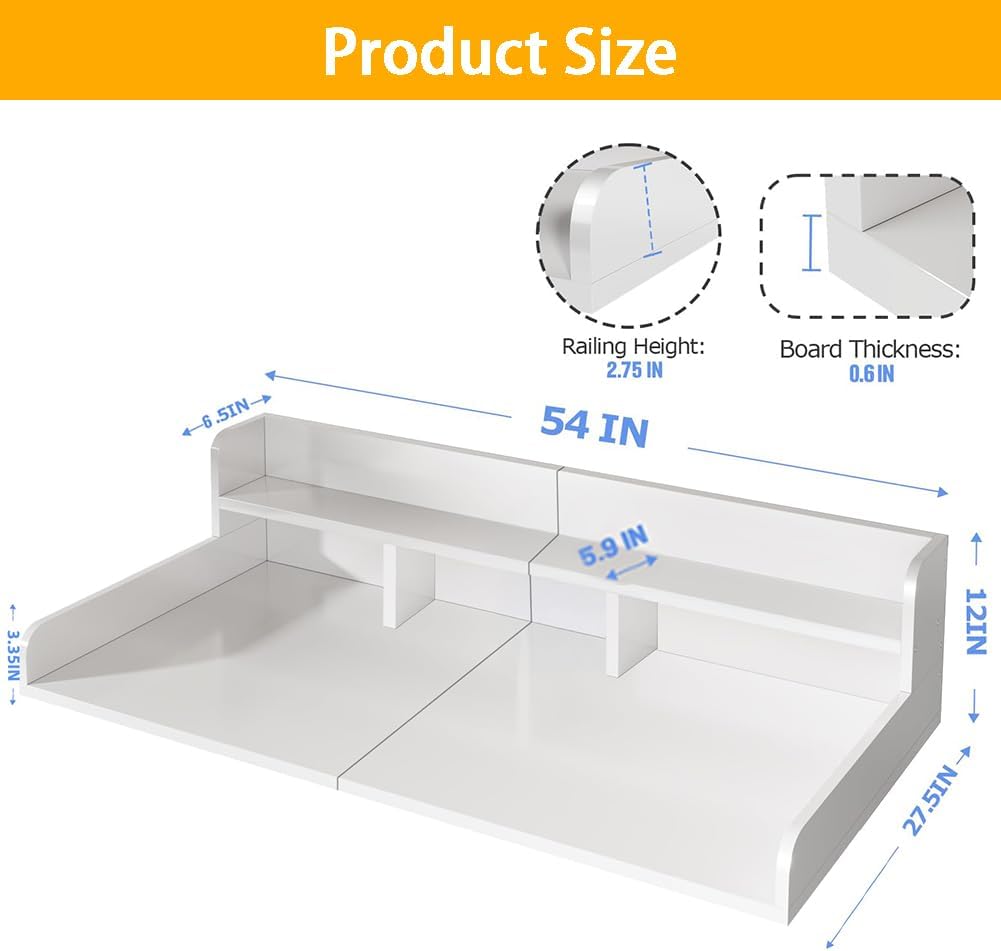 Washer Dryer Countertop with Non-Slip Pads, Laundry Wood Shelf Topper with Edge, Double Layer Organizer for Washer and Dryer Laundry Hamper Counter Storage Organization (White)