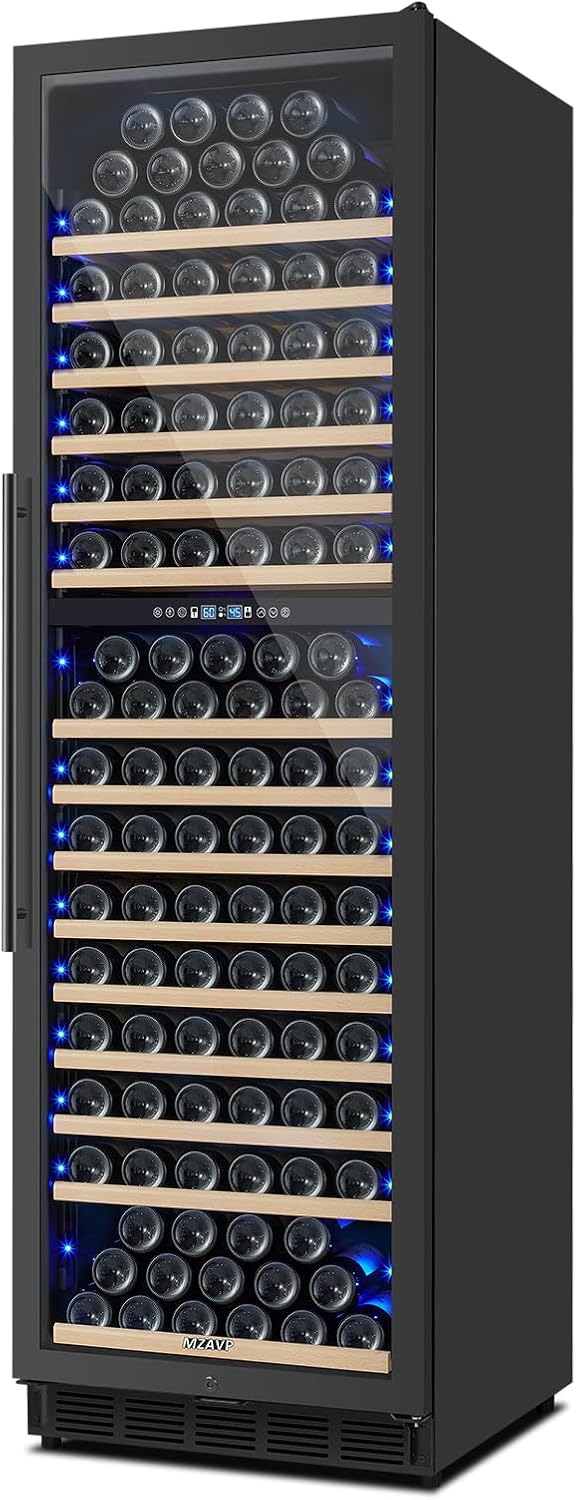 24 Inch Wine Fridge & 30 Inch Wine and Beverage Refrigerator with Upgraded Compressor, Intelligent Temperature Memory, Freestanding or Built-In Dual Zone Wine Cooler Black