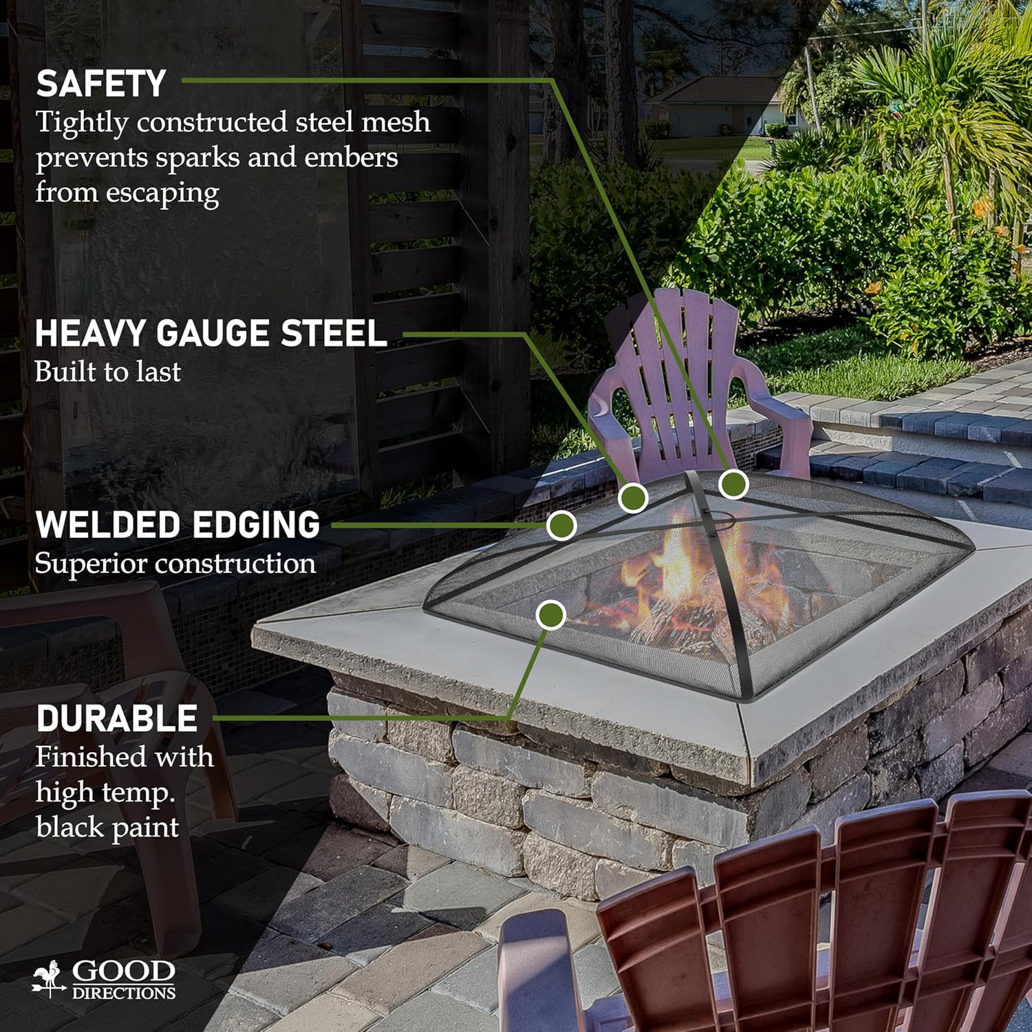 Good Directions 782 Heavy Duty Fire Pit Spark Screen Square Cover with Mesh, Handle and Lifter, 30