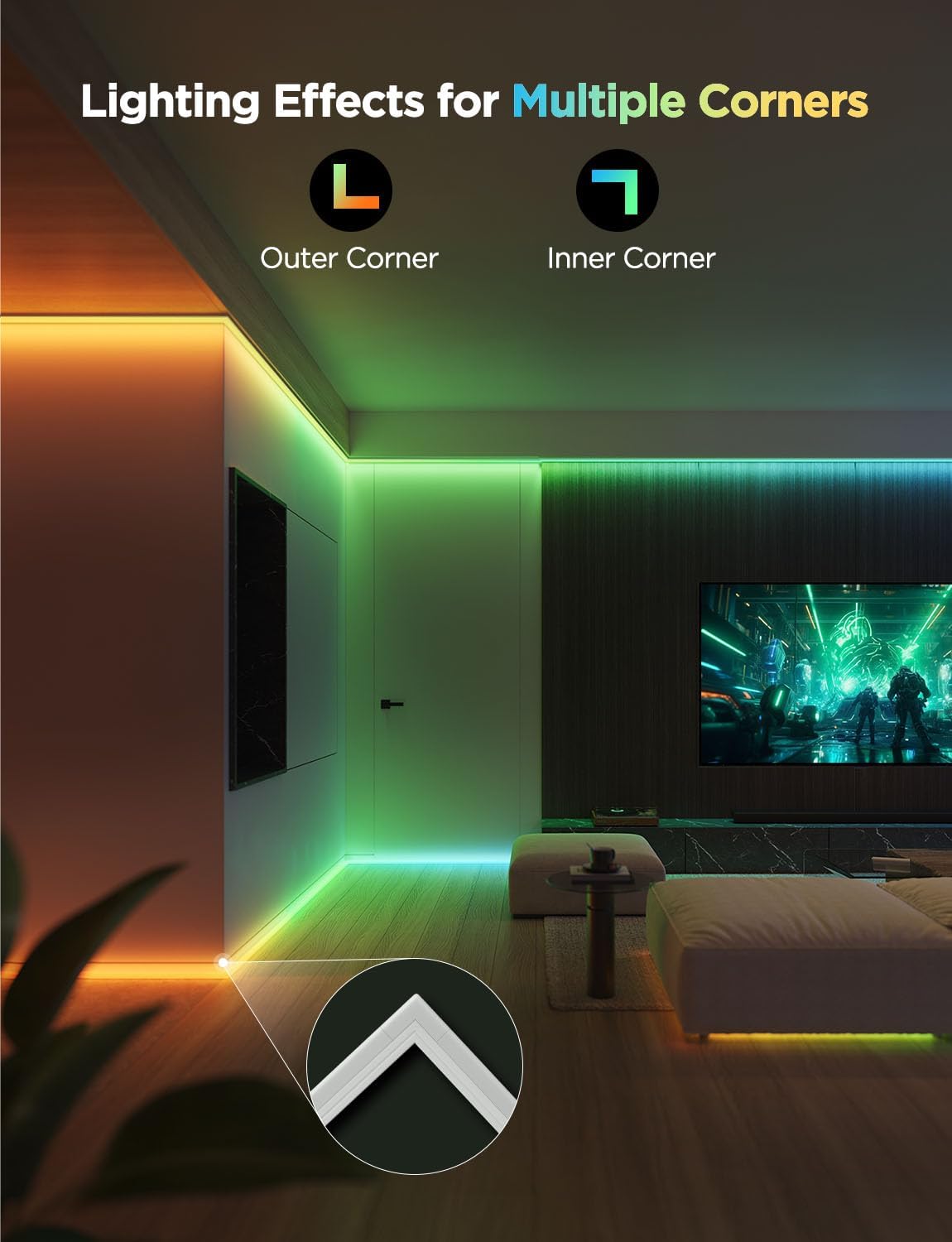 Govee RGBIC LED Strip Lights 32.8ft with Covers, Smart Lights Work with Alexa and Google Assistant, LED Diffuser Channel with LED Lights for Bedroom, Skirting Lines, Studio, Cabinet