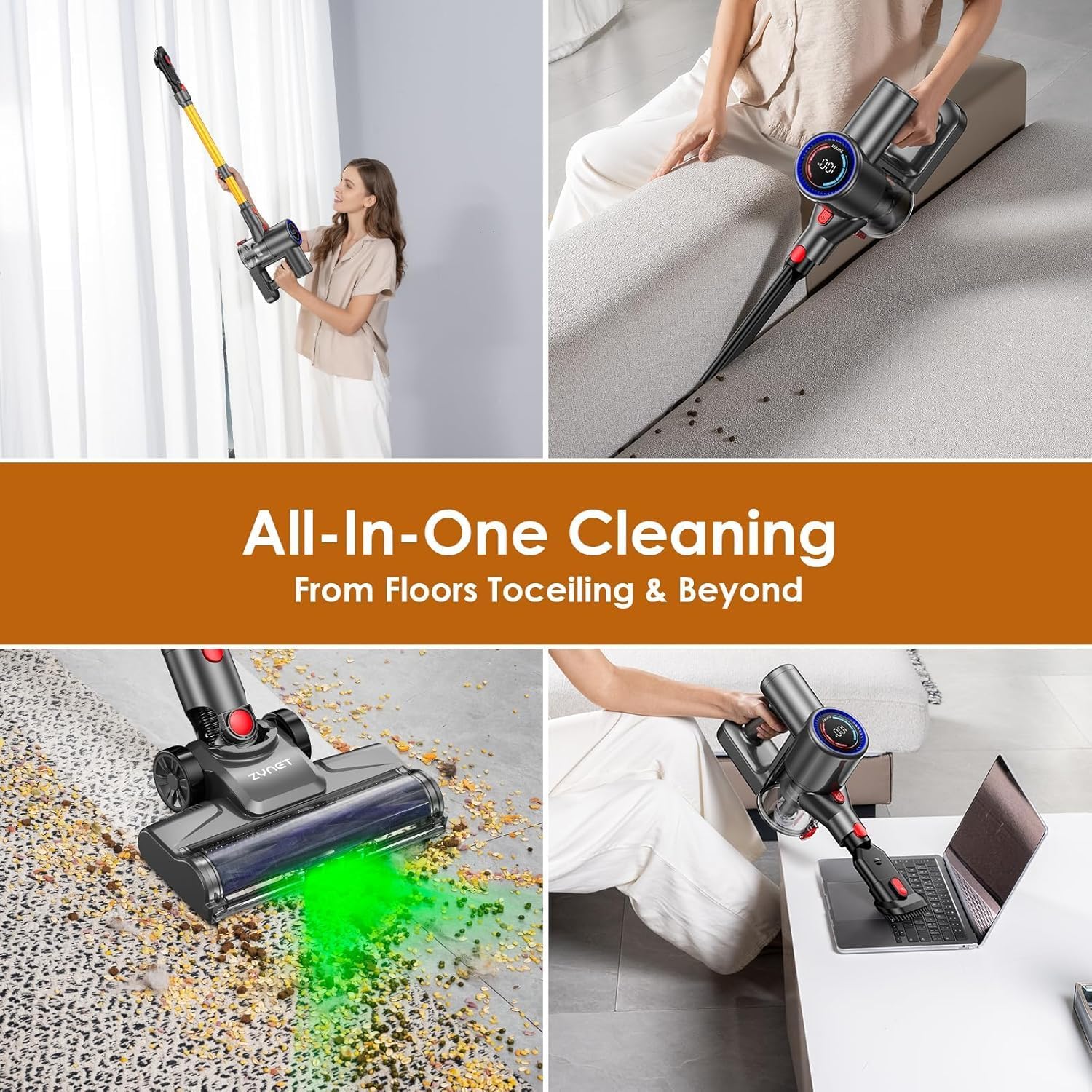 S8 Cordless Vacuum Cleaner, 500W/40KPA/40Mins Lightweight Stick Vacuum for Home, LED Display and Green Headlights, 6-Stages Filtration, Self-Standing Vacuum for Hard Floor, Carpet and Pet Hair