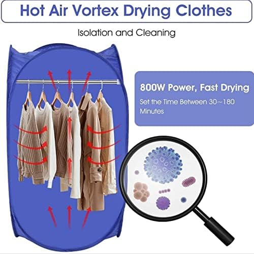 Electric Clothes Dryer 800W Portable Ventless Air Clothing Drying Machine Foldable Fast Garment Dryer for Home Dorm Travel US Plug 19.69 x 19.69 x 35.43 inch