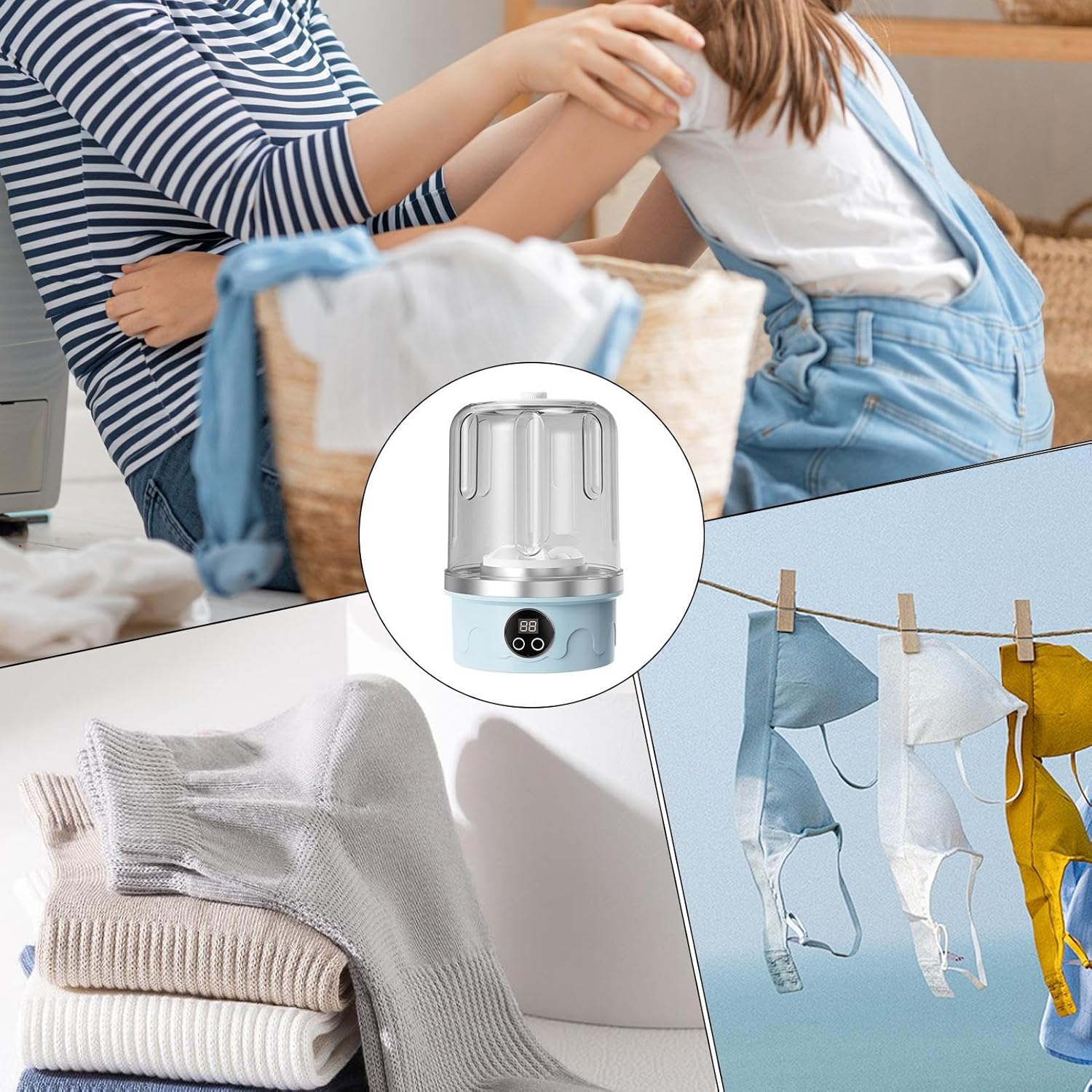 Underwear Washer - Rechargeable 3 Mode Portable Laundry Machine for Apartments, Compact Size with Easy, Washing Gadget for Camping, Travel, Rv, Dormitory and Daily Clothes, 5.59x8.35 Inches