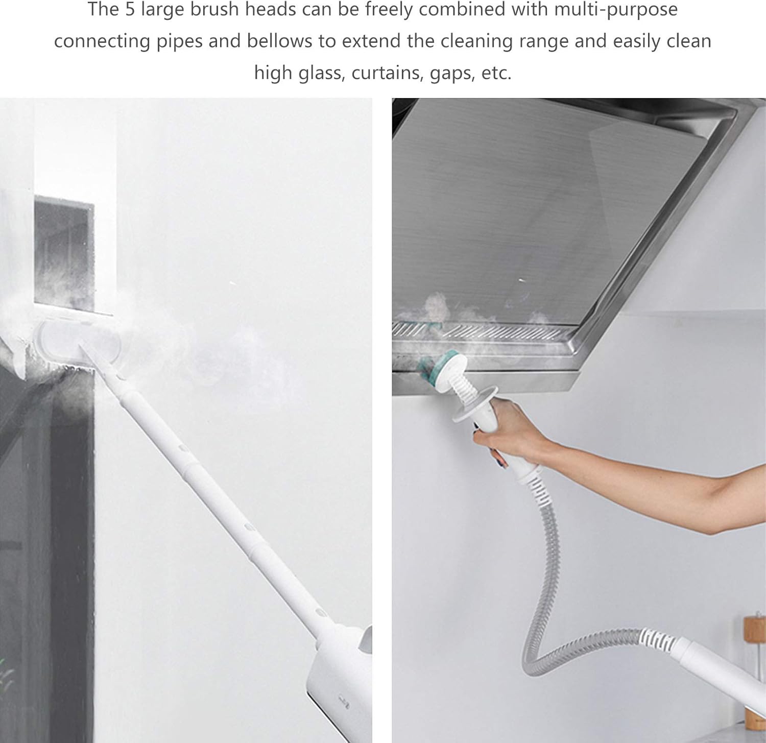 Multifunctional Steam Mop Hand-Held Cleaner All-in-One Carpet Floor 1300W Electric Mop Carpet with 12 Attachments and 2 Microfiber Pads White (White)