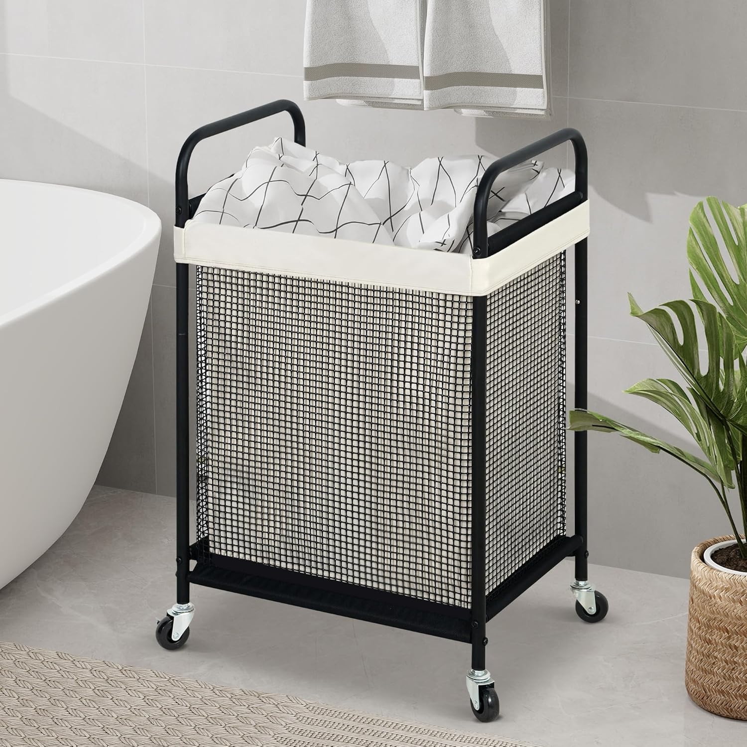 STO STO Laundry Hamper, 90L Rolling Laundry Sorter Cart with Removable and Washable Liner Bag, Clothes Hamper with Wheels and Metal Handle for Laundry Room and Bedroom