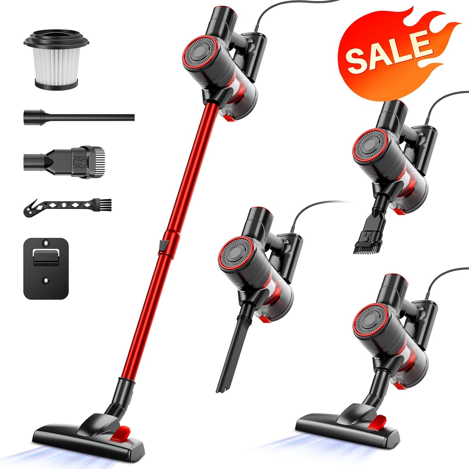 KIKETECH Cord Vacuum Cleaner,1.2 L Dust Cup,25Kpa Rechargeable Vacuum Pet for Hair, Carpet, Hardfloor,red