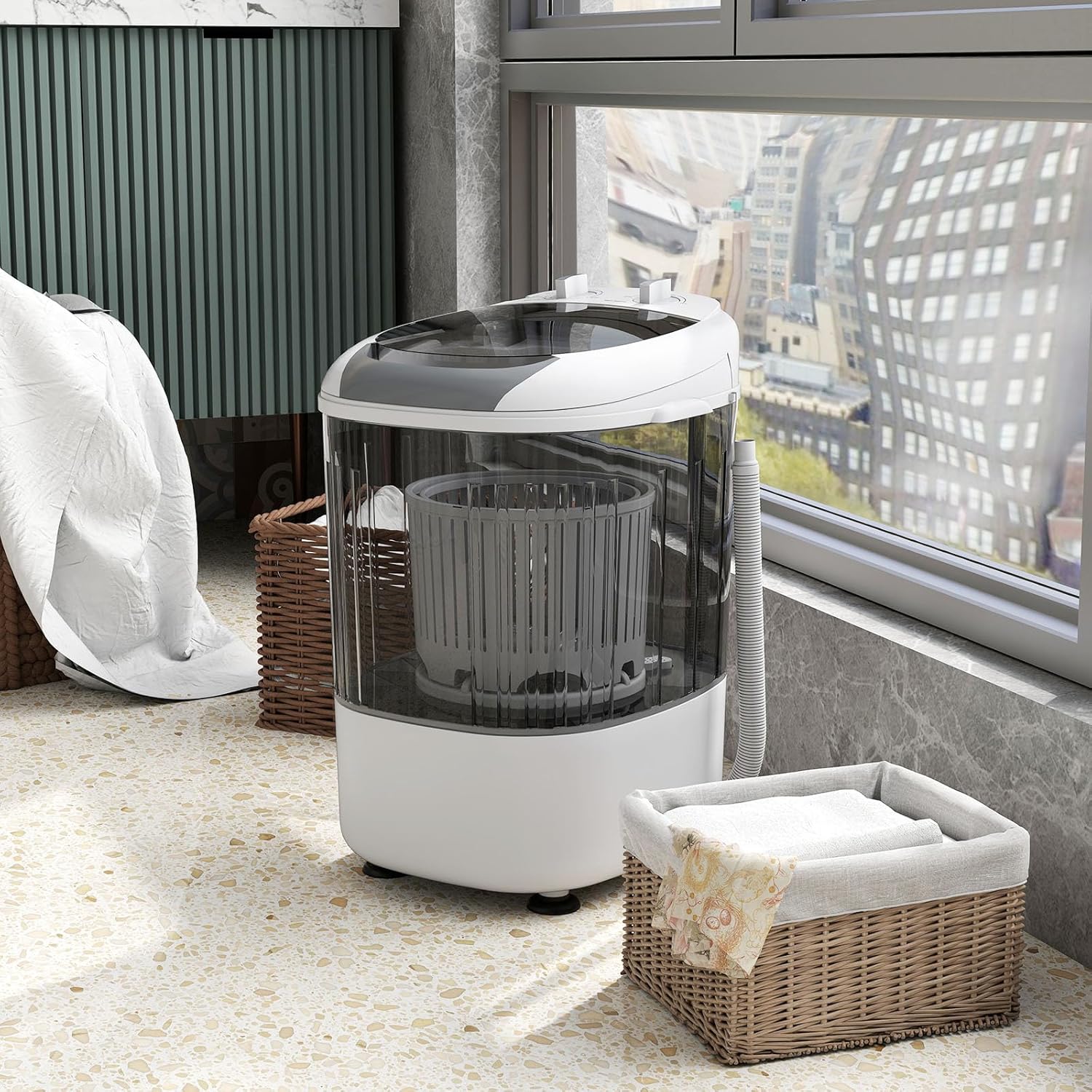 Giantex Portable Mini Washing Machine, 5.5 lbs Capacity Small Compact Laundry Washer with Spin Tub & Drain Hose, Semi-automatic Washer Machine for Apartment Dorms RV Home (Grey)