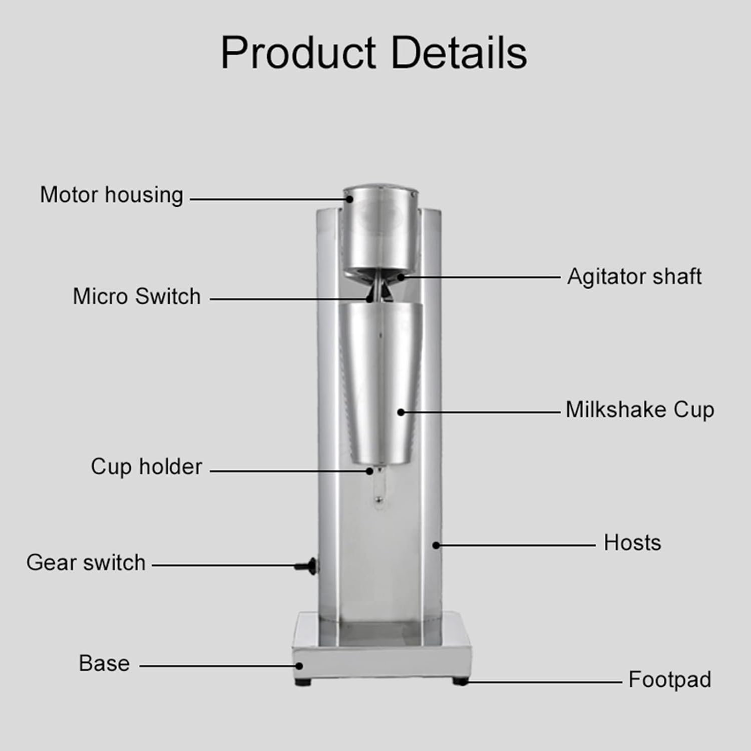 Commercial Electric Stainless Steel Milk Shake Machine,Single Heads Smoothie Malt Blender,Rotating Speed 18000 RPM,w/800ml Stainless Steel Cup