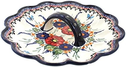 Blue Rose Polish Pottery Floral Butterfly Egg Plate