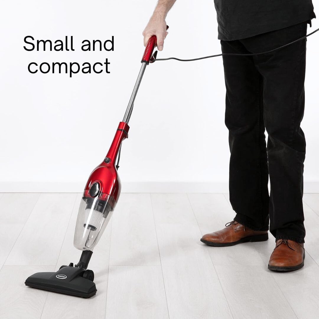 Ewbank Chilli Tempest 2-in-1 Vacuum Cleaner, Stick & Handheld, with 6 Attachments, Small, Lightweight (3 lb.), 600W, .5L Capacity, Red