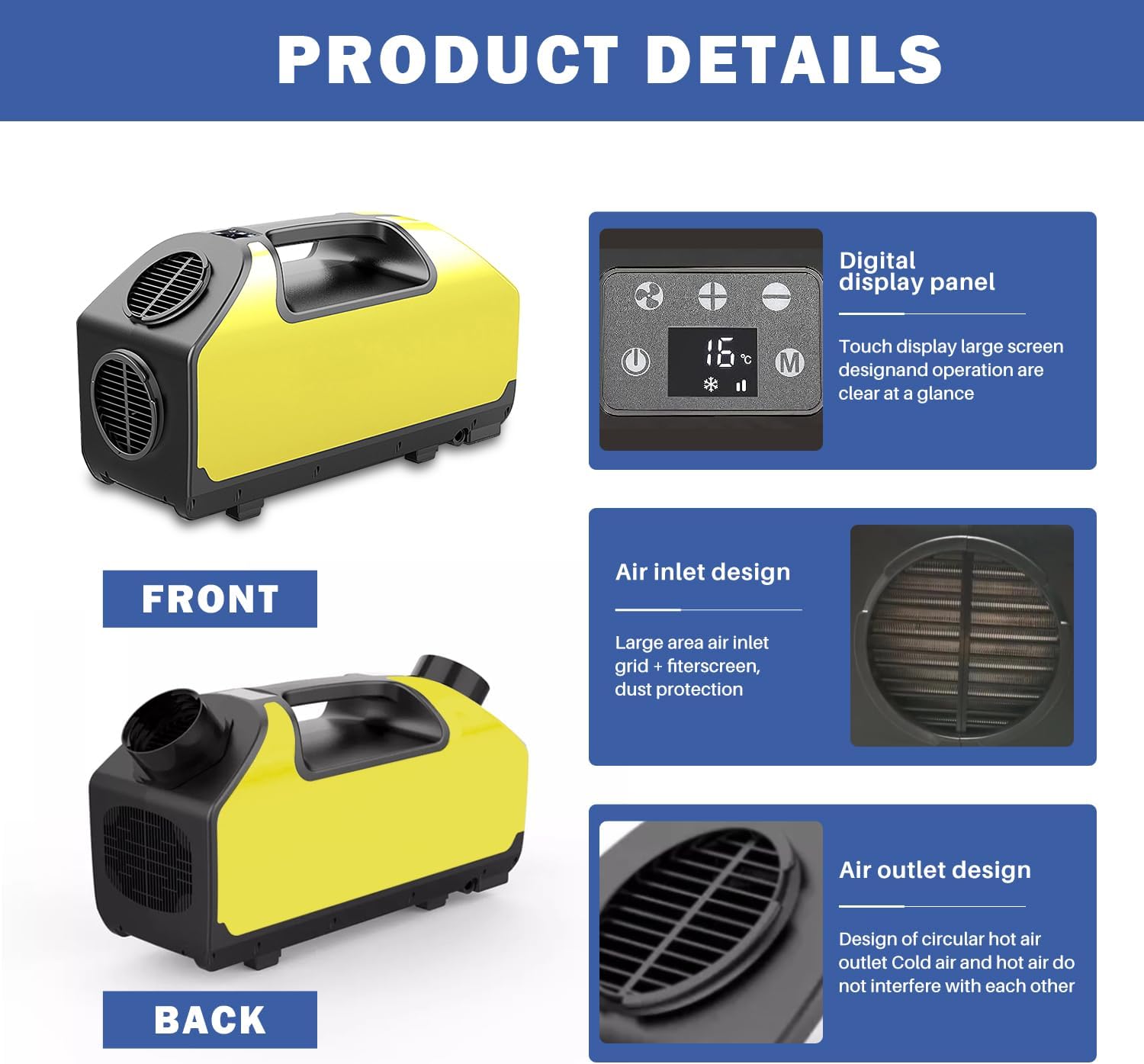 DC 24v Tent Air Conditioner Portable Air conditioner Cooling AC Unit for Outdoor Camping Tent Van RV Camper Motorhome Truck Trailer SUV Car New energy (Yellow)