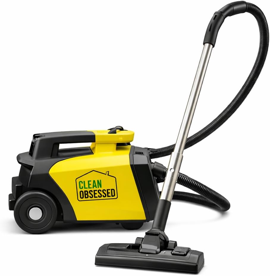 Clean Obsessed Canister Vacuum Cleaner for Carpet and Hard Floors, Portable Commercial Grade Cleaning System Includes 8 Piece Attachment Kit, 27 Foot Cord and Adjustable Shoulder Strap