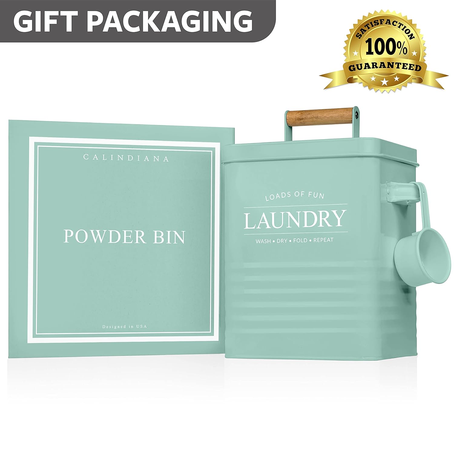 Calindiana Modern Farmhouse Lint Bin, Dryer Sheets Holder and Laundry Powder Pods Container Bundle for Laundry Room Organization and Storage, Laundry Room Decor, Mint