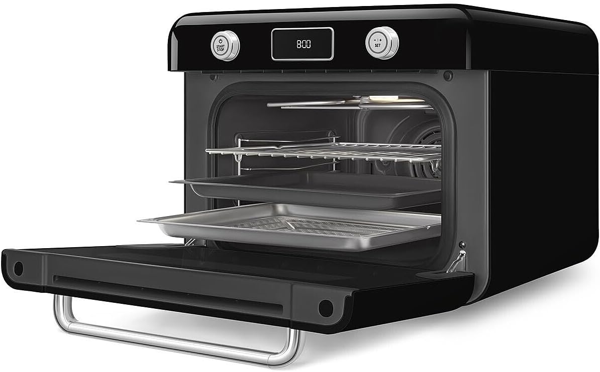 SMEG COF01Countertop Combi Oven - Multi-Function Grill, Air Fry, Steam, Bake, Convection, Defrost, and Warm, 10 Cooking Functions - Made In Italy (Black)
