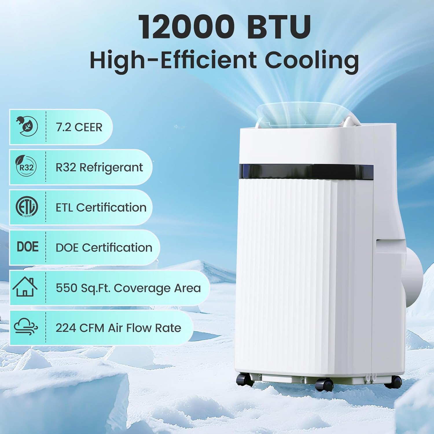 SIMOE Portable Air Conditioners, 12,000 BTU ASHRAE (8000 BTU SACC) Portable AC Unit for Bedroom, Cooling, Dehumidifier, Fan & Sleep Modes 4-in-1 Portable AC, Remote Control