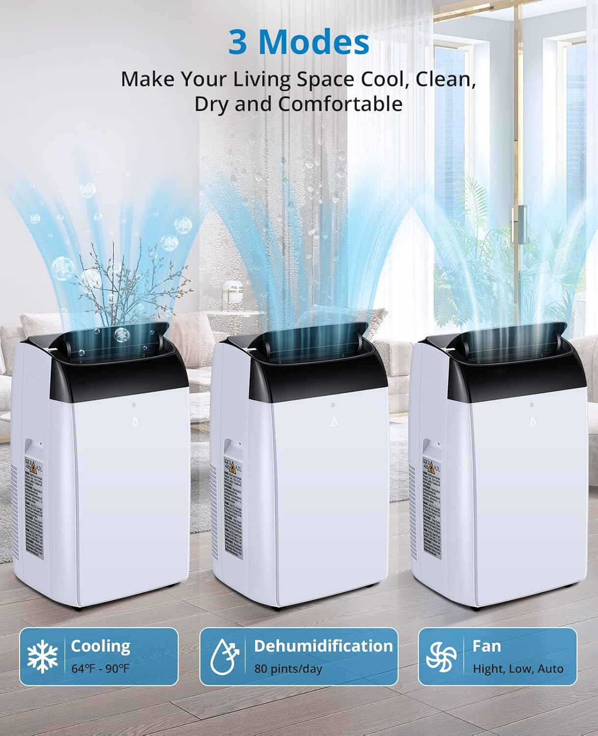 Portable Air Conditioner 12000Bt, 3-In-1 Room Air Conditioner With Remote Control, Cool & Fan& Dehumidifier, Cool Up to 550 Sq.Ft, Sleep Mode&24Hrs Timer, Standing AC Unit