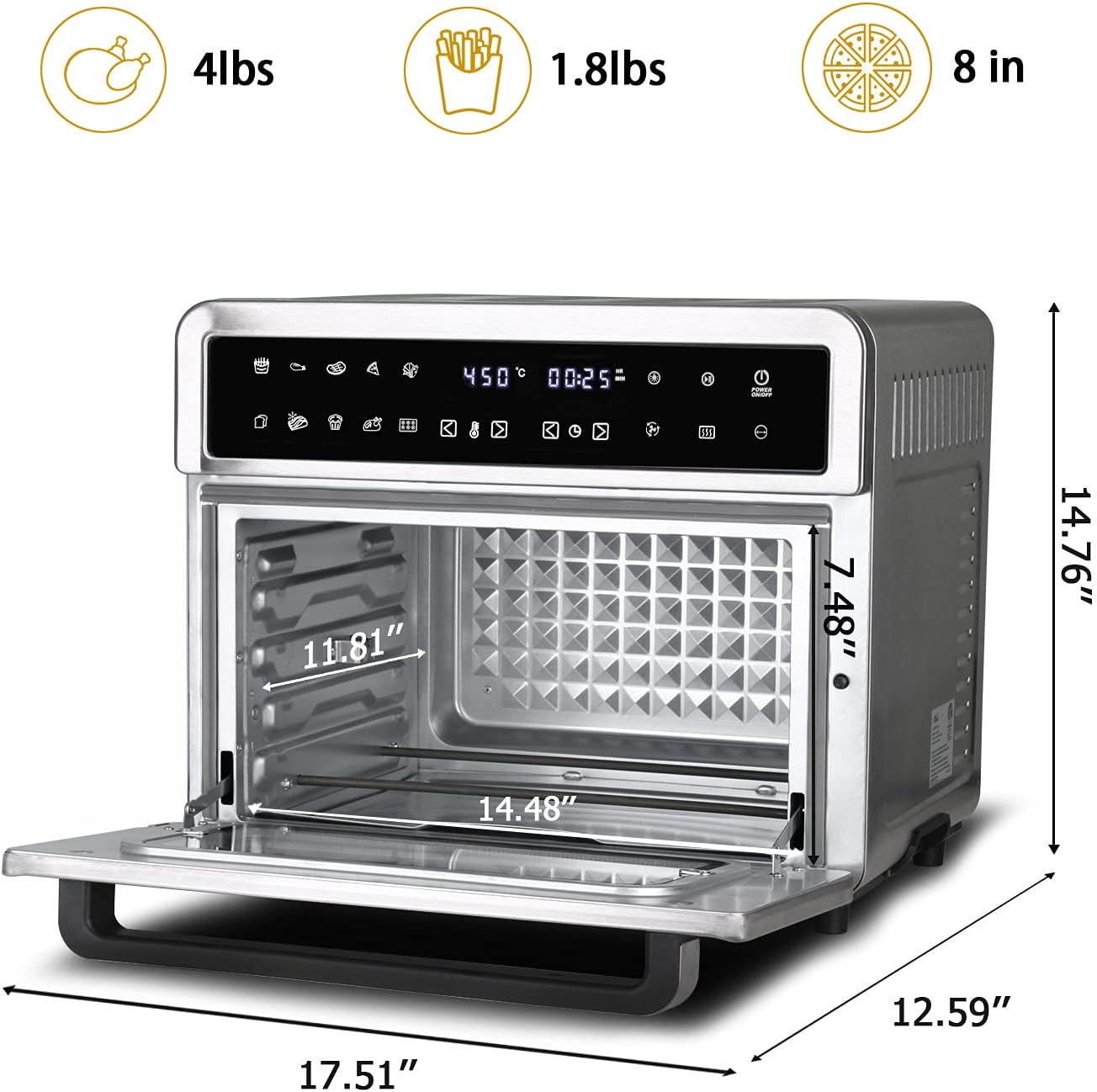 Artestia 26.4-QT Large Toaster Oven 10 IN 1 Air Fryer Digital Convection Countertop Ovens with Dehydrate and Reheat, Multifunction Toaster Oven Air Fryer Combo, 7 Accessories, 1800W