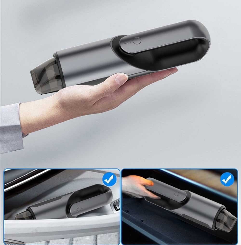 Mini Protable Car Vacuum Cordless,Handheld Vacuum for Quick Cleaning, Hand held vacuuming, USB Rechargeable for Car Home and Office (Color : Black)