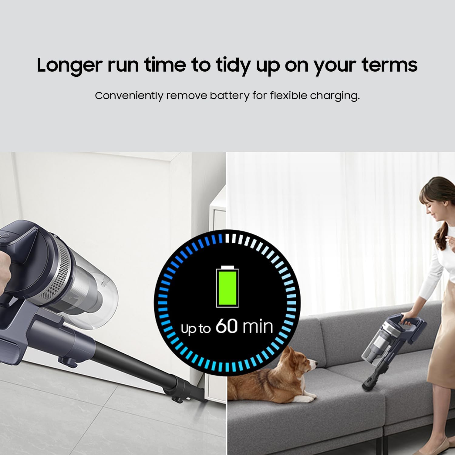 Samsung Jet 75 Pet Cordless Vacuum, Lightweight w/Turbo Action Brush, Pet Tool, Removable Battery, Powerful Cleaning for Hardwood Floors, Carpets, Area Rugs, VS20B75AGR5/AA, Silver