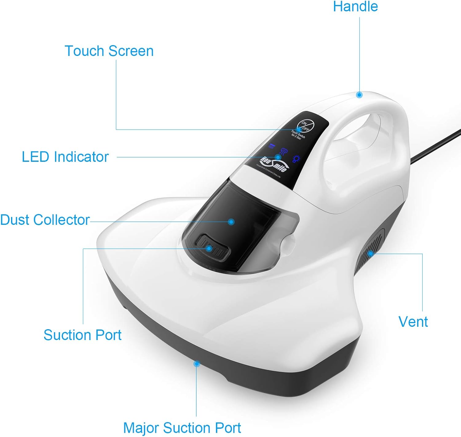 Housmile Bed Vacuum Cleaner, Mattress Vacuum Cleaner with Roller Brush Corded, 13KPa Powerful Suction, UV Handheld Vacuum Effectively Clean Up Bed, Pillows, Sofas, Carpets and Fabric Surfaces