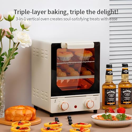 15L Mini Electric Oven, Compact Countertop Toaster Oven with Timer & Adjustable Temperature, Stainless Steel Multi-Function Oven for Baking, Roasting, Grilling, Ideal for Small Kitchens