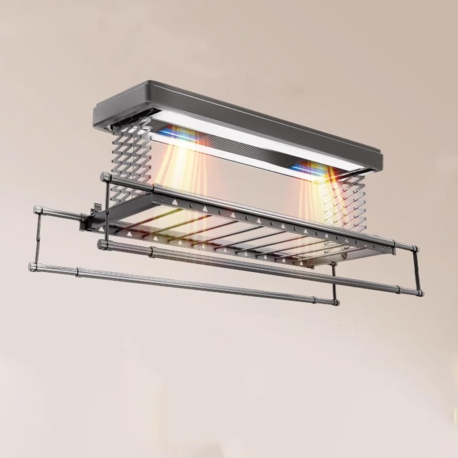 Foldable Drying Rack Large for Clothes Large Capacity, Indoor Clothes Drying Rack Retractable 129-220cm, Ceiling Mounted Clothes Drying Rack with Remote Control 220V(Gray)