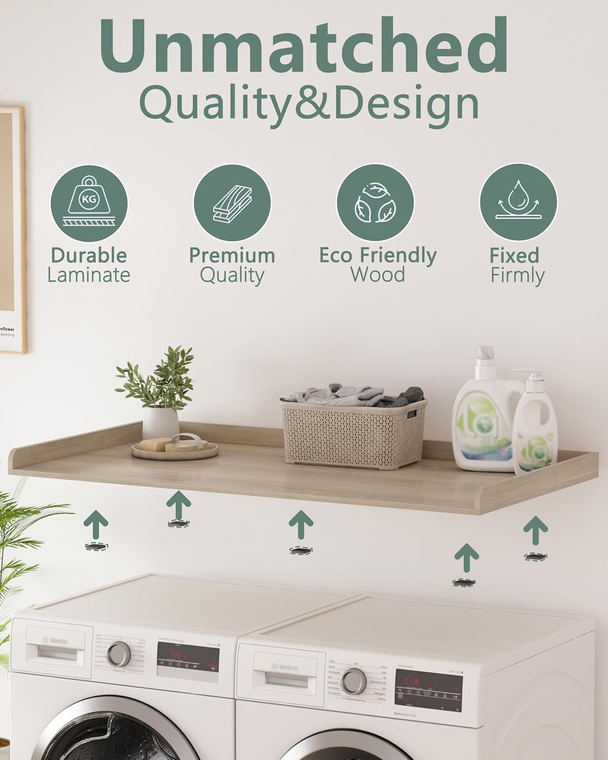 Piskyet Washer Dryer Countertop,Laundry Countertop with Edge Rails,27.5