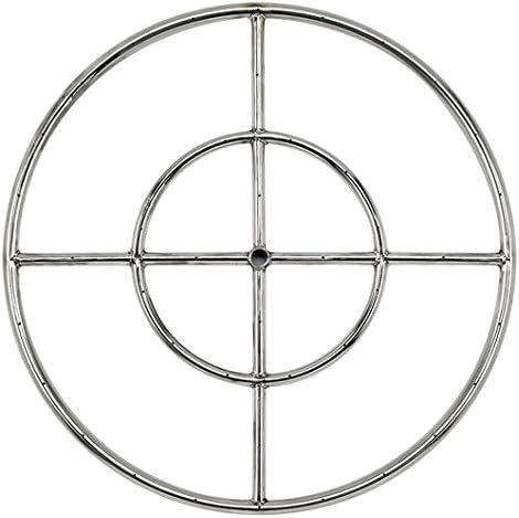Golden Flame 24” Round Stainless-Steel Fire Pit Burner Ring - Durable & Weatherproof, Natural & Propane Gas - Backyard Outdoor Whistle-Free Fire Ring