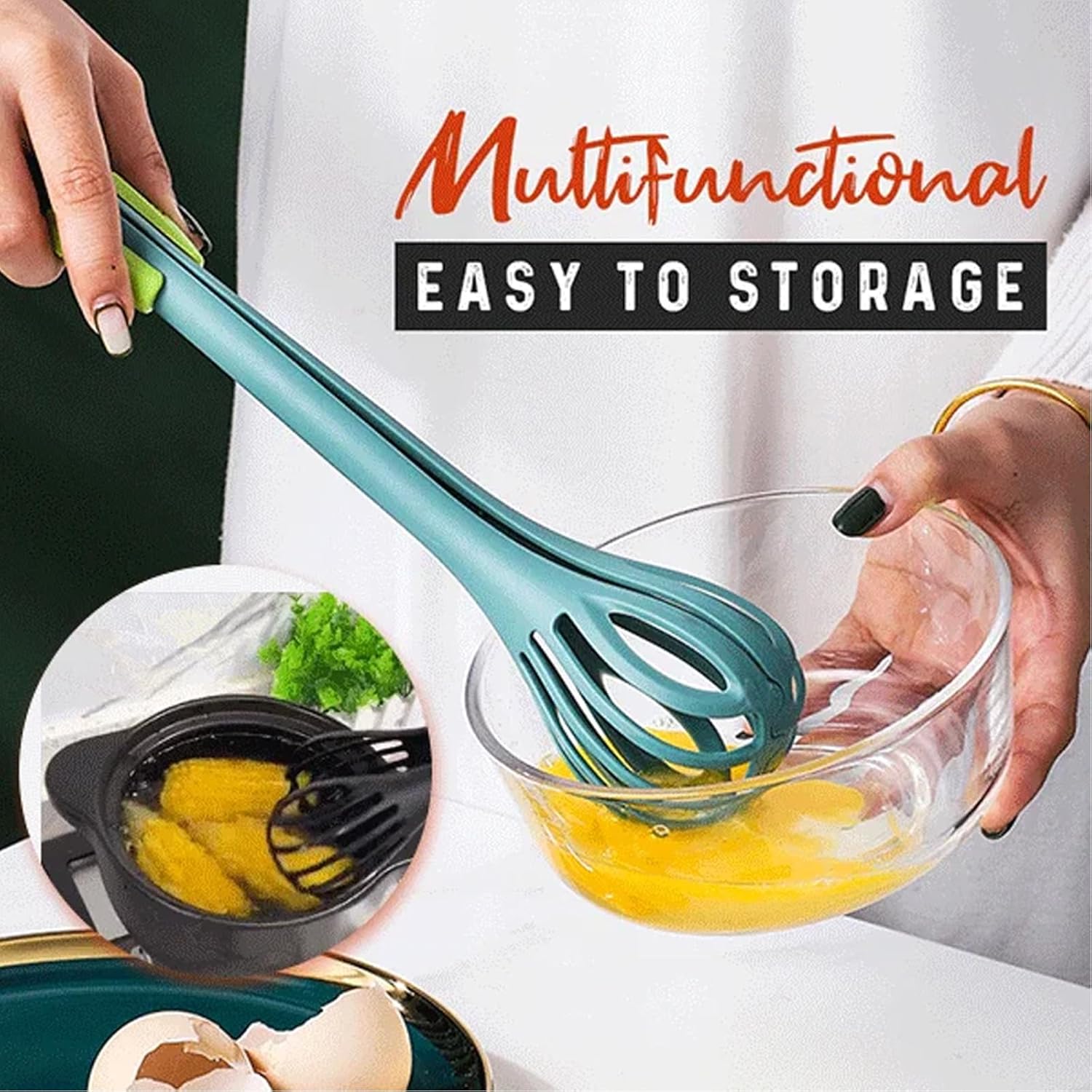 Multifunctional Egg Beater, 2 in 1 Food Clip & Egg Whisk, Multi-purpose Egg Whisks, Handheld Egg Whisk Blender Bread Clip, Household Kitchen Tool for Gripping, Stirring, Mixing Food (Orange+Green)