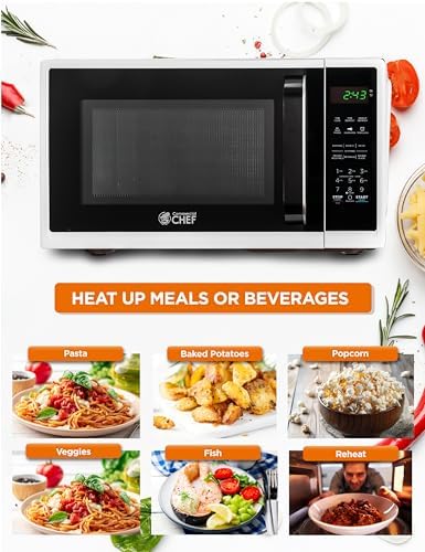 COMMERCIAL CHEF 0.9 Cubic Foot Microwave with 10 Power Levels, Small Microwave with Grip Handle, 900W Countertop Microwave with Digital Display, Door Lock and Kitchen Timer, White