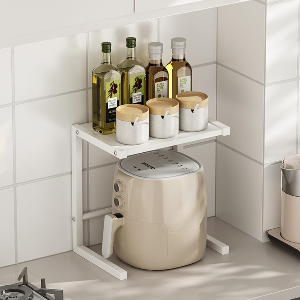 BRAGUE 2 Tier Microwave Oven Rack, Small Appliance Tiered Storage Rack, Kitchen Counter Storage Rack, For Kitchen Office Saucepan Organization, White