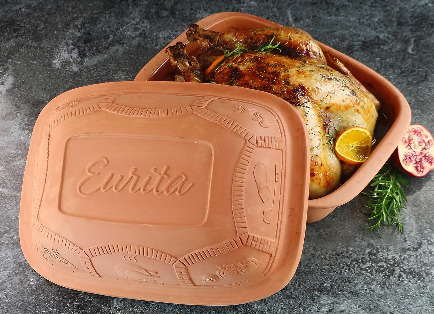 Eurita Clay Roaster, Non-Stick Dutch Oven, Healthy Clay Pot Cooking, With Free Recipe Guide, 6.25 Quarts