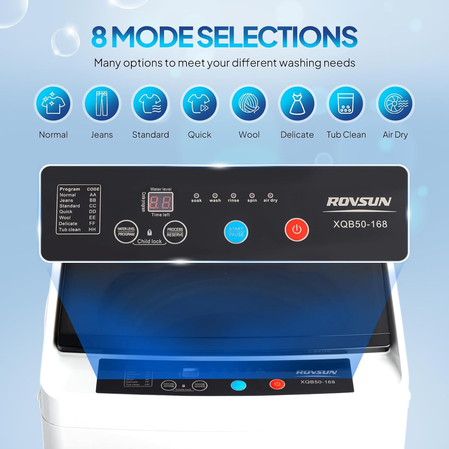 ROVSUN 17.8LBS Portable Washing Machine, Full-Automatic Electric Laundry Machine with Stainless Steel Drum, Compact Washer and Spin Dryer Combo with Drain Pump for Apartment, Dorm, Home, Light Grey