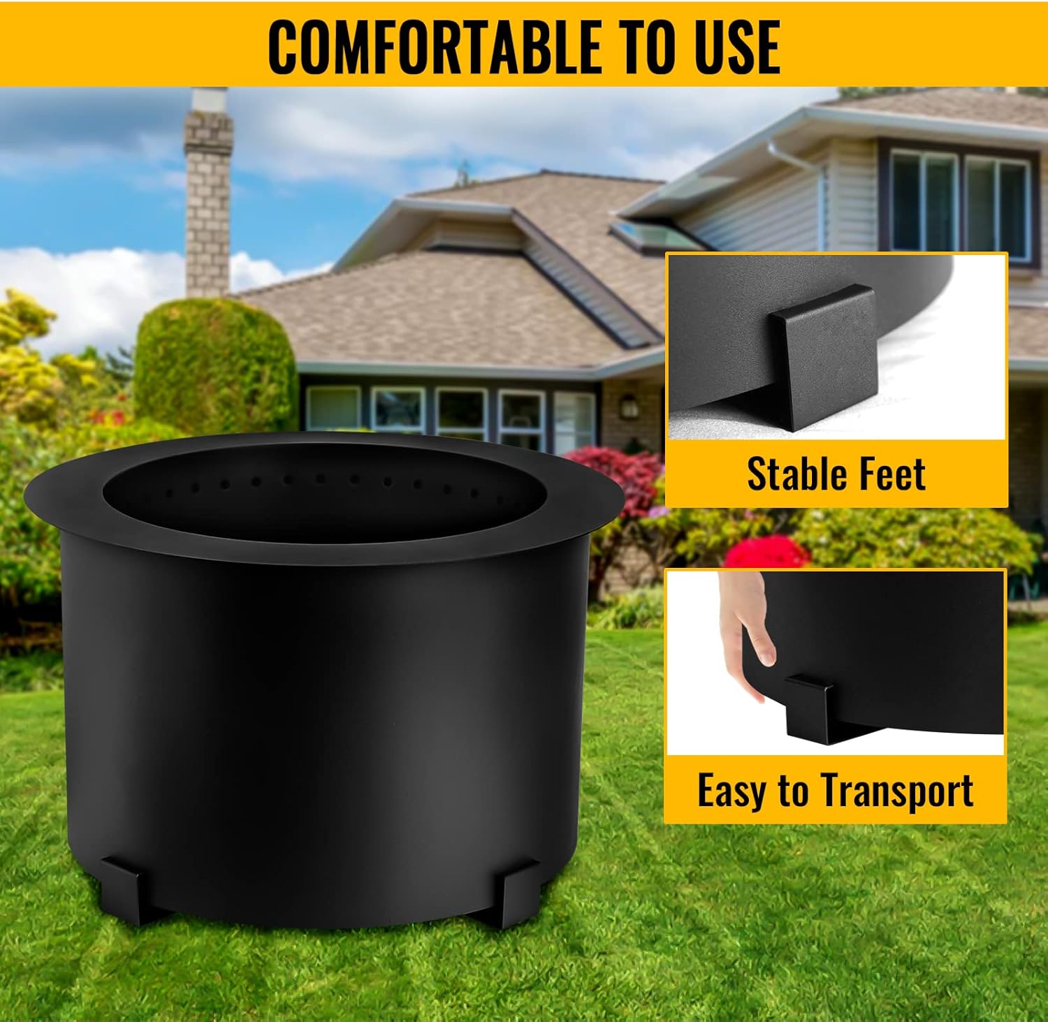 Smokeless Fire Pits Outdoor 21.5 Inch Carbon Steel Stove Bonfire Wood Burning Firepit for Picnic Camping Backyard