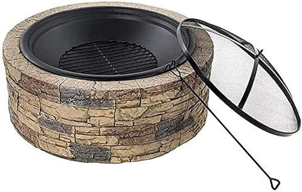 Garden Fire Pit Portable Grill Barbecue Rack Fire Pit Outdoor Wood Burning Round 34