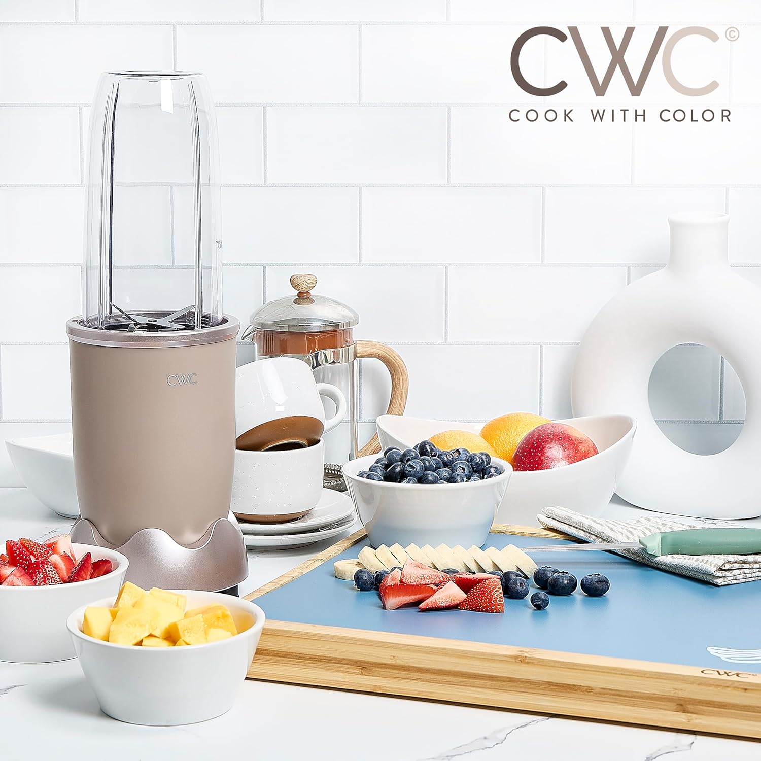 COOK WITH COLOR Personal Power Blender 600W, 24oz Capacity, BPA-Free Jar, Ice-Crushing Blades, Ideal for Smoothies & More, Anti-Slip Feet, Easy to Clean, Goat/Mink