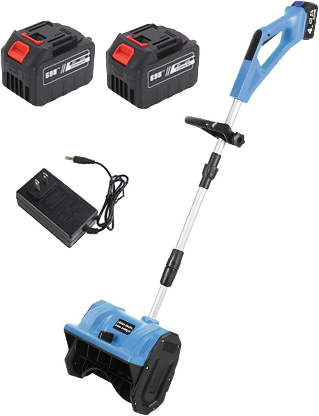 Cordless Snow Shovel with Li-ion Battery & Charger,Adjustable Front Handle & Telescopic Pole, 11in Width & 6in Depth & 26ft Throwing Distance,for Driveway Clearing, Patio,Blue-2Battery
