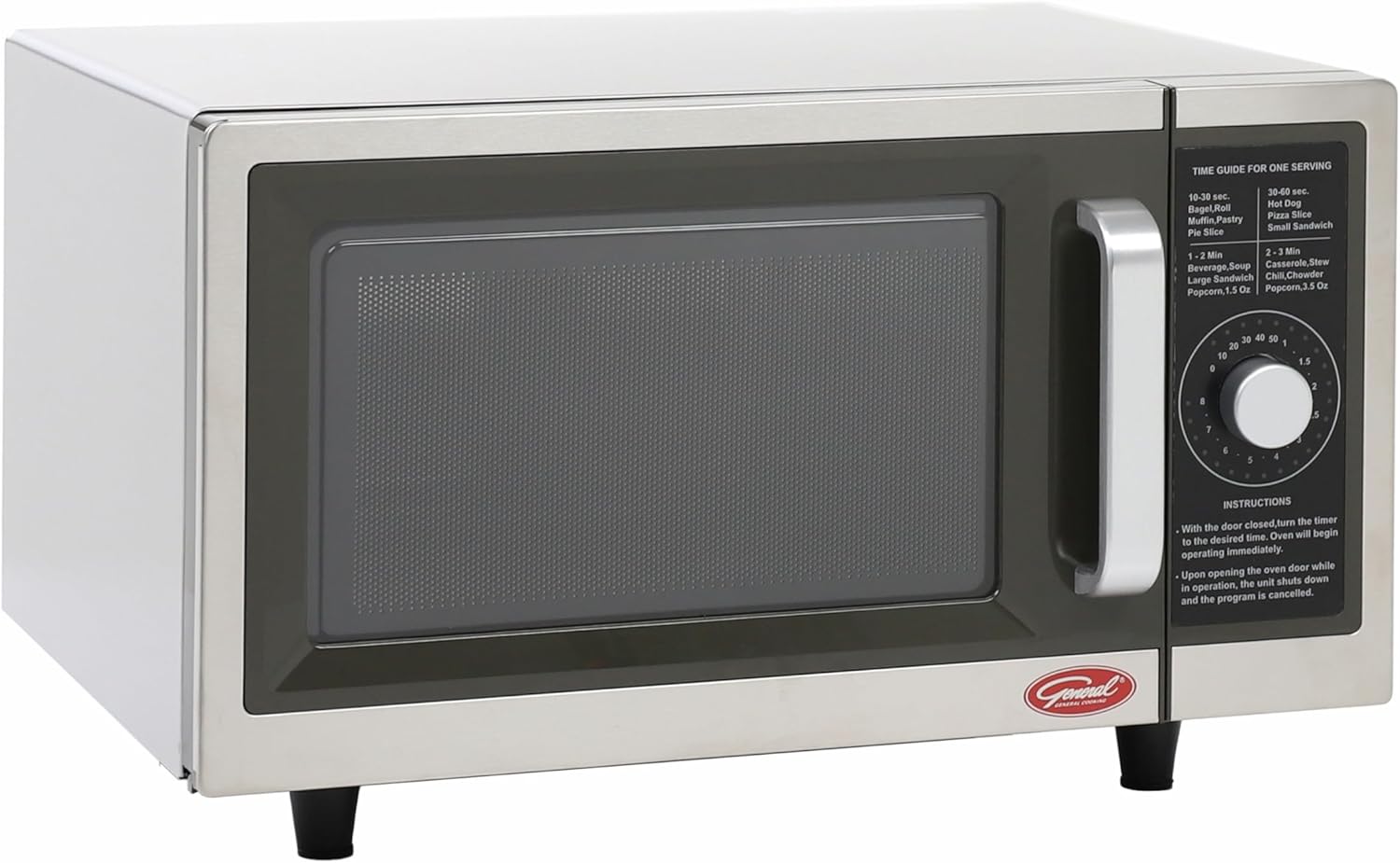 General Foodservice Commercial Microwave with Dial Control, 10 Seconds to 8 Minutes Time Increments, Countertop 120V/1000W, 1 cu.ft., Stainless Steel